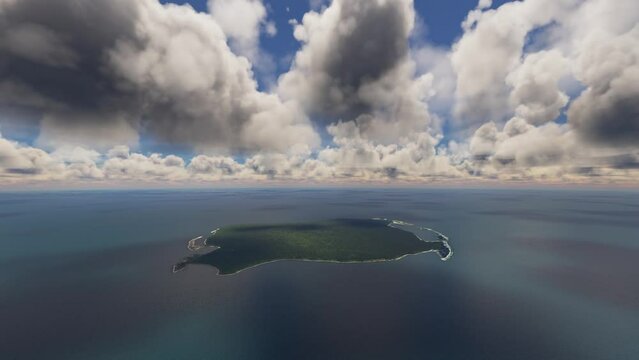 Aerial drone view with clouds of North Sentinel Island. India