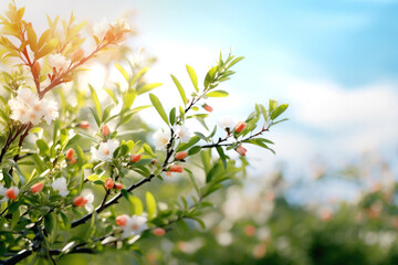Close up of the green leaves that are blooming beautiful white flowers.