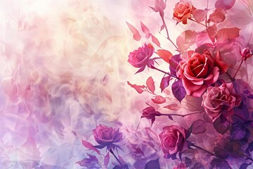 Mother's Day and Women's Day Abstract Floral Background with Roses and Copyspace, Digital Art - obrazy, fototapety, plakaty