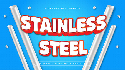 Red white and blue stainless steel 3d editable text effect - font style