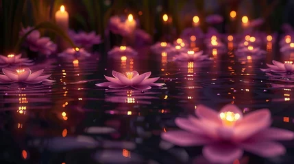 Foto op Canvas  Water lilies floating on a body of water with lit candles © Nadia