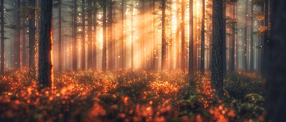 Forest Light Show: Natures Cathedral Illuminated by Sunbeams, A Sanctuary of Peace and Wonder