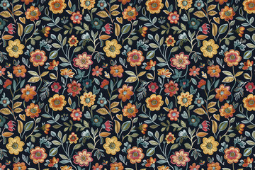 Fototapeta na wymiar Romantic Floral Embroidery. Seamless Pattern. Fabric Printing. Scrapbooking. Arts and Crafts. Background image. Created with Generative AI technology.