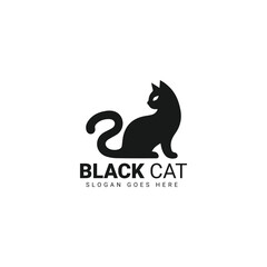 Elegant black cat logo with slogan space