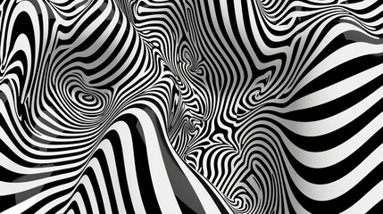 Obraz premium Abstract hypnotic pattern with black-white striped lines. Psychedelic background. Op art, optical illusion. Modern design, graphic texture.