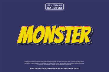 Editable text effect Monster 3d cartoon template style modern premium vector