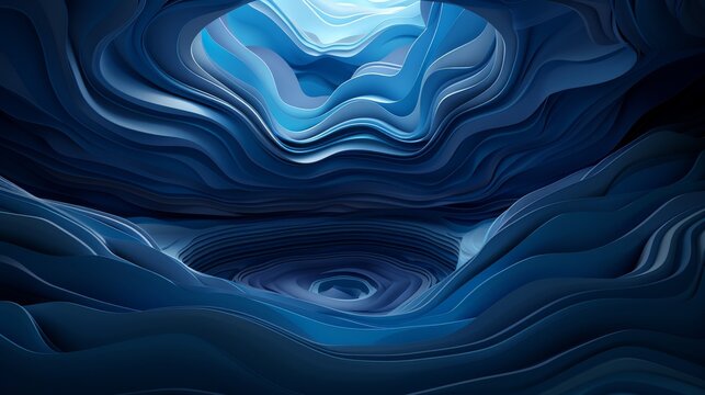  An image of an abstract blue background with waves, featuring two bright lights at opposite ends of the tunnel - one shining into the tunnel and the other emanating from it
