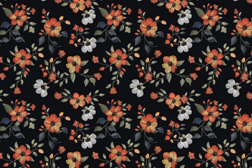 Romantic Floral Embroidery. Seamless Pattern. Fabric Printing. Scrapbooking. Arts and Crafts. Background image. Created with Generative AI technology.