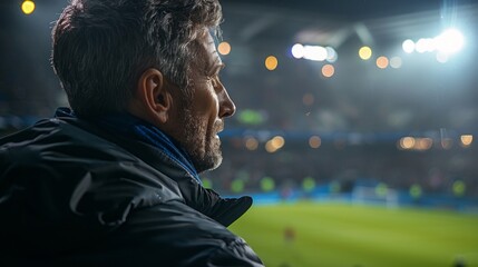 Portrait of male soccer coach at the stadium field.