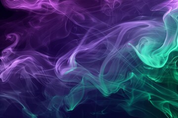 Mysterious Purple and Green Smoke Swirls on Dark Background, Abstract Art Photography - obrazy, fototapety, plakaty