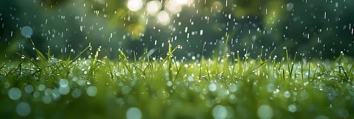 Tuinposter Groen Rain on the lawn