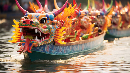 Dragon Boat Festival. Boat with people at a competition in China - Powered by Adobe