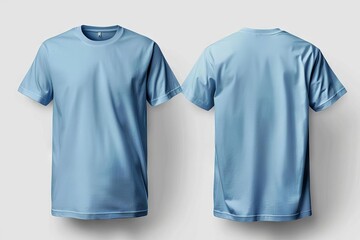 Plain light blue t-shirt mockup template, front and back views isolated