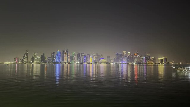 Doha City Qatar skyline at night 4K
