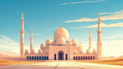 Cinematic Ramadan kareem eid islamic mosque background illustration colorful for wallpaper, poser and greeting card.