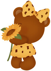Bear holding sunflowers