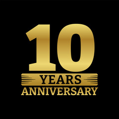 10 years logo or icon. 10th anniversary golden badge. Birthday celebrating, jubilee emblem design with number twenty. Vector illustration.