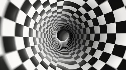 Geometric Black and White Abstract Hypnotic Worm-Hole Tunnel - Optical Illusion - Vector Illusion...