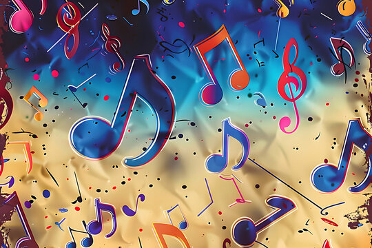 colorful music notes dancing with fate repeating background image