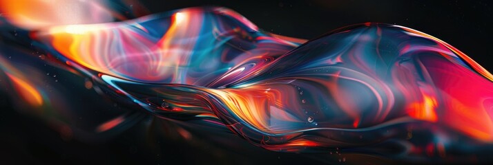 Abstract Colorful Wave Patterns on Black Background