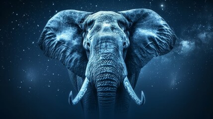  A majestic elephant stands tall amidst the starlit sky, framed by a brilliant starry backdrop