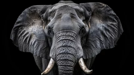 Foto op Aluminium  Close-up of an elephant's head, showcasing its tusks and wrinkled face © Nadia