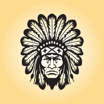 Native American old women face silhouette illustration