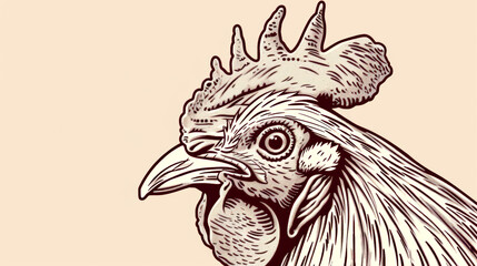 Vintage Styled Rooster Head Illustration with Detailed Feathers