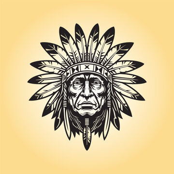 a drawing of a native American head with a headdress illustration