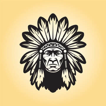 native american indian face Art in black and white