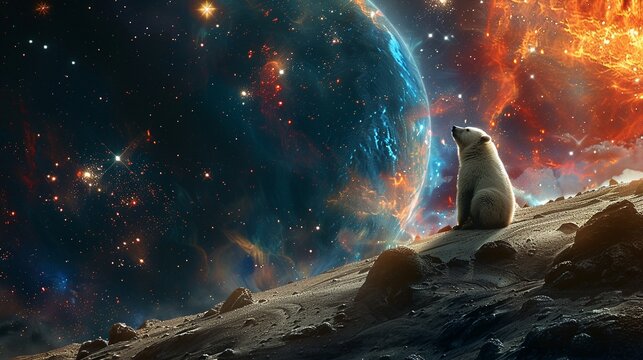 Magazine-style visualization of a Bitcoin bear in the universe