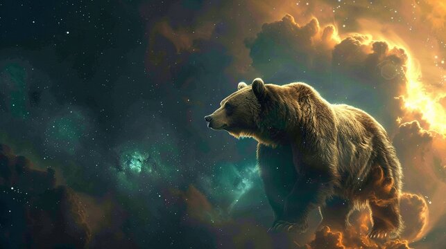 Magazine-style visualization of a Bitcoin bear in the universe