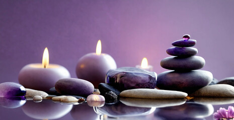 Spa, Zen, Massage, Reiki, Aromatherapy, purple background - AI generated
