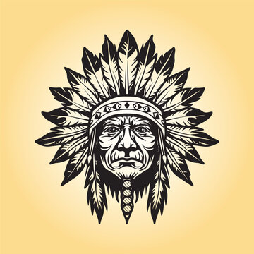 Native American head design in black and white