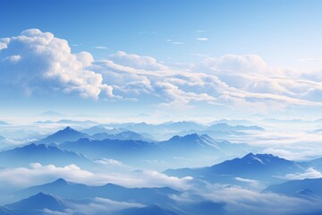 Fototapeta na wymiar a blue sky with clouds and mountains