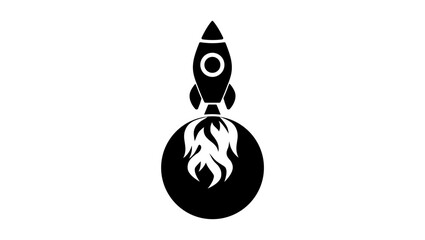 Rocket with flame, black isolated silhouette - obrazy, fototapety, plakaty