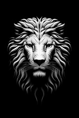 Minimalist drawing of a lion. Black and white art style illustration.