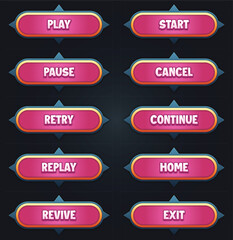 Game ui set of pink buttons with editable text effect gui to build 2d games game buttons kit