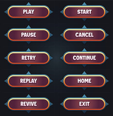 Game ui set of brown buttons with editable text effect gui to build 2d games game buttons kit