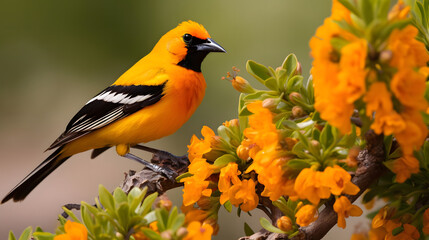 Vibrant Songster, Hooded Oriole in Southwestern US Landscapes. Generated AI