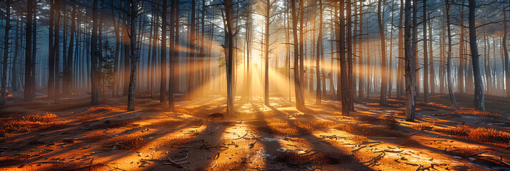 Golden Path Through Autumns Heart: A Forest Ablaze with Color, Where Light Dances With Leaves - obrazy, fototapety, plakaty