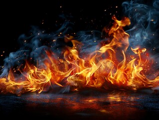 Group of Fire and Water on Black Background