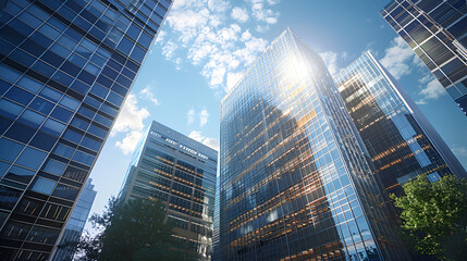 Fototapeta na wymiar A beautiful group of large office buildings, Generative Ai