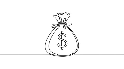 Money bag One continuous line drawing on white background.