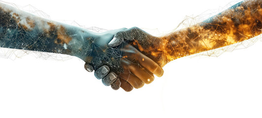 Abstract handshake blending nature and technology concepts