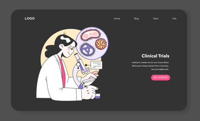 Medical research night or dark mode web banner or landing page.