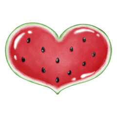 Heart shaped watermelon watercolor hand draw illustration