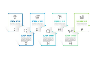 Infographic process with 7 steps to success. Can be used for presentation, workflow layout, diagram, banner. Vector illustration.