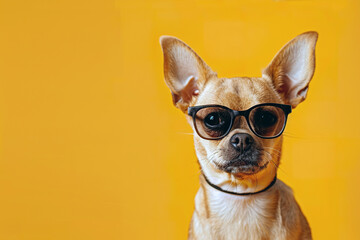 Chihuahua Close-up with Sunglasses on Smooth yellow Background