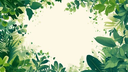  A white background with numerous green leaves and a white circle in the center of the image